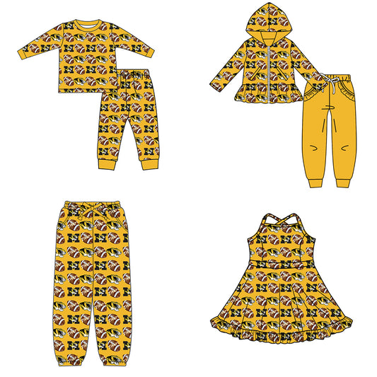 Custom moq 5 mix size milk silk summer teams baby girls clothes yellow hooded long sleeve pants sets and boy sets and dress and pant-25.8.21