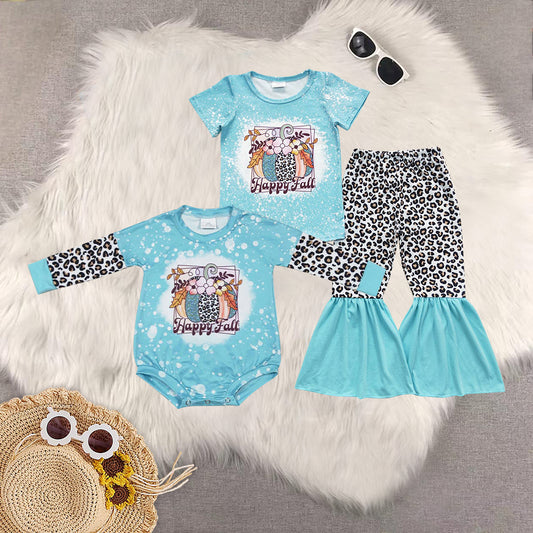 RTS NO MOQ Sibling Baby girls clothes pumpkin short-sleeved trousers suit & romper