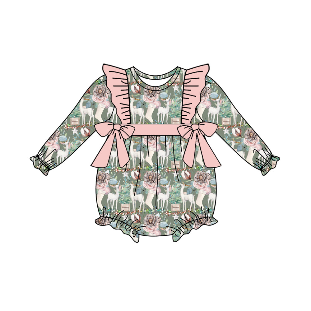 6.7 custom each style moq 5eta 4-6week Sibling Sister floral deer baby girls sets and dress and baby romper match family design