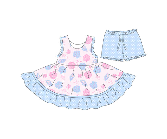 4.15 custom each style moq 5eta 4-6week Sibling Sister bow baby girls clothes Short sleeve dress and shorts match family design