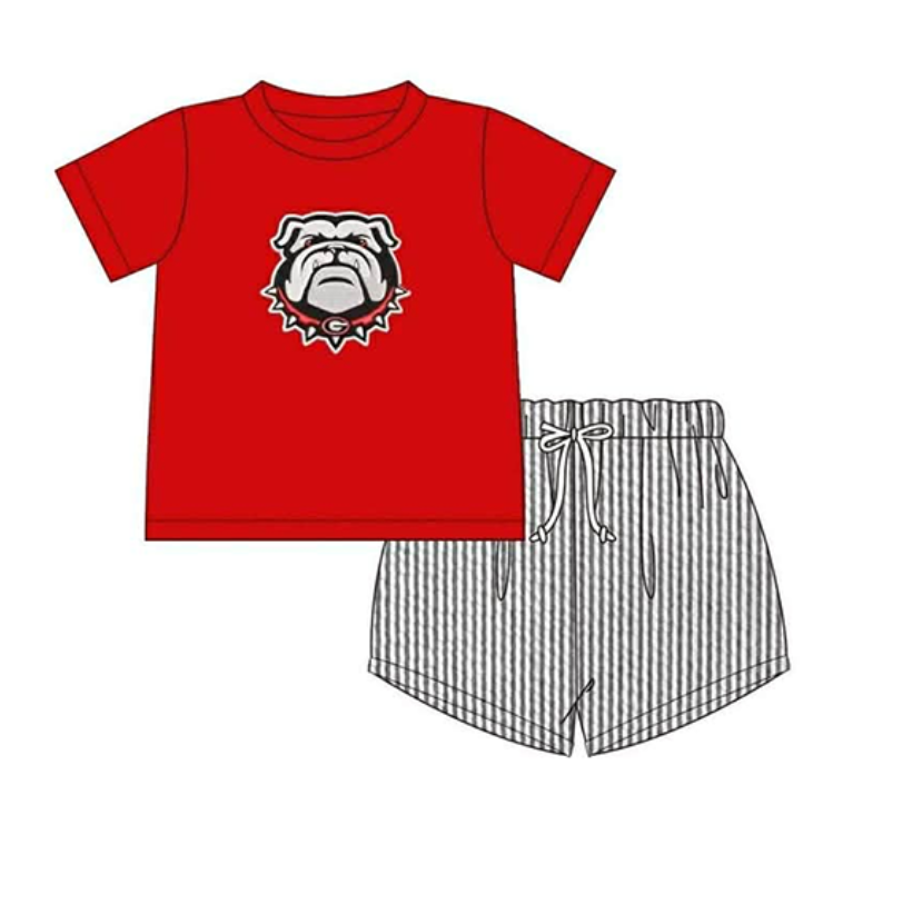 Custom moq 5 mix size milk silk summer teams Boys Red Short-Sleeved Shirt And Shorts Set with Matching Red Sleeveless Romper And Girls Dress