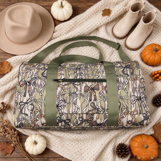 NEW RTS NO MOQ Bags BA0392 Adult Women Camo Bow Print Duffle Green Strap Bag