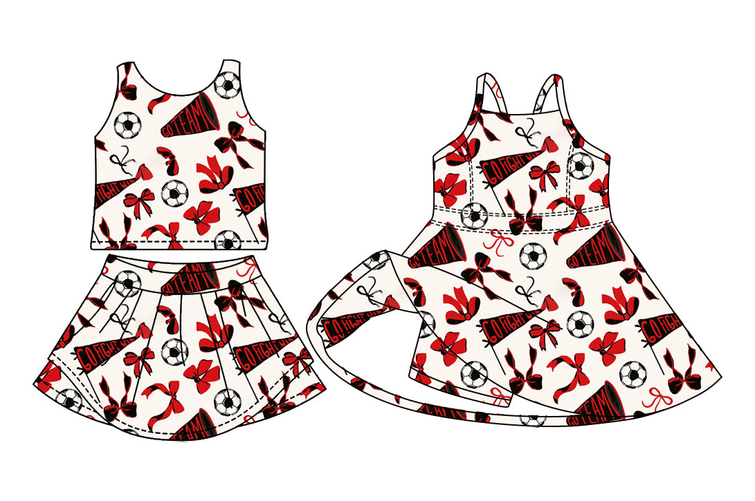3.26 Custom moq 5 mix size Sibling Baby Girls Red Bow Sleeveless Top And Skirts Set Sleeveless Dress Yoga Outfit