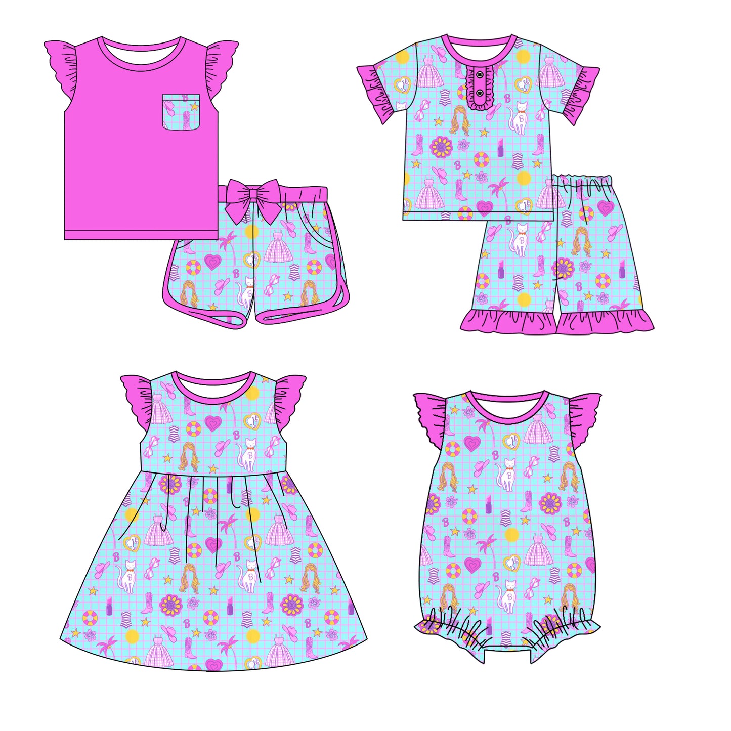 12.18 custom each style moq 5eta 4-6week Sibling Sister baby girl short sleeve shorts sets and sets 2 and girls romper and boy romper and dress match design