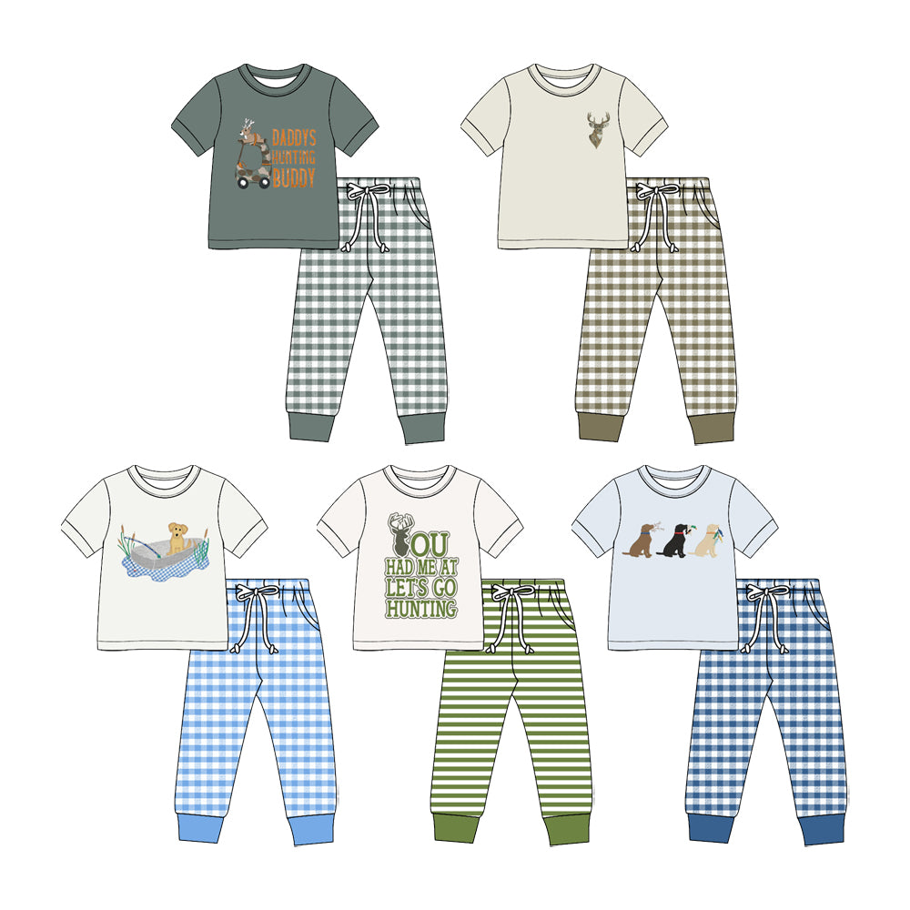 (Preorder new) No moq Baby Boys Hunting Print Short Sleeve T‑shirt and Pants Set