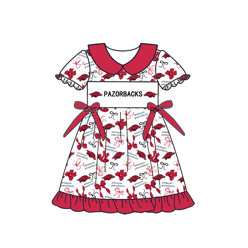 Custom moq 5 mix size milk silk summer teams Baby Girls Red Peter Pan Collar Knee Length Casual Dress
