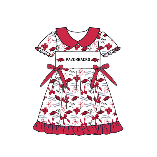Custom moq 5 mix size milk silk summer teams Baby Girls Red Peter Pan Collar Knee Length Casual Dress