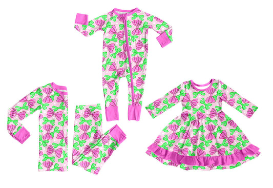 25.9.30 custom each style moq 8 eta 6-8week Sibling Sisters bow baby girl long sleeve pants sets and dress and rompers match family design