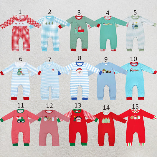 RTS NO MOQ Sibling milk silk Baby Boys Girls Christmas Long Sleeve Rompers Holiday Outfit