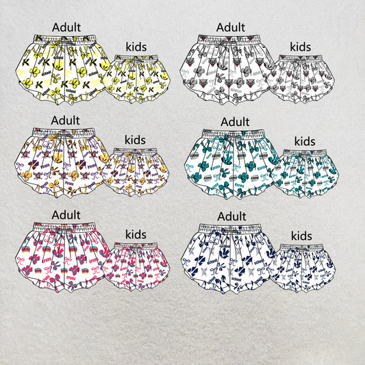 custom moq 5 mix size MSD072202 Kids And Adult Bows Print Yoga Shorts Active Team Bottoms