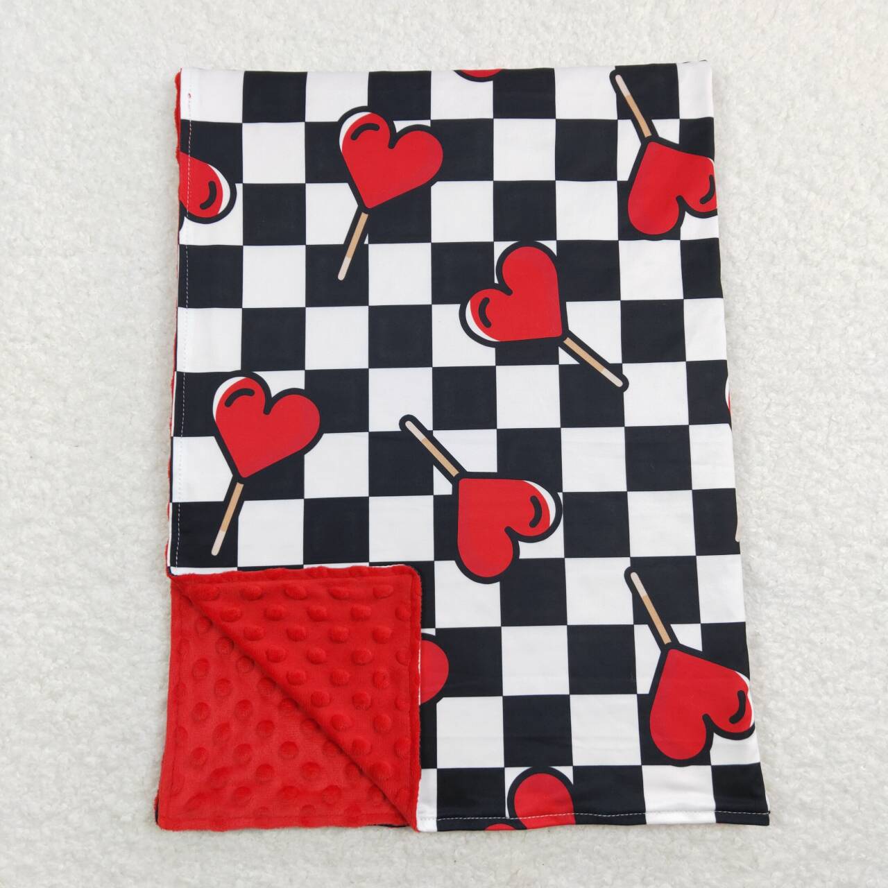 RTS NO MOQ（In Stock) Red love lollipop black and white plaid red baby blanket