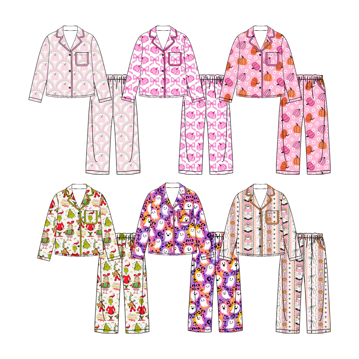 (Preorder new) No moq Adult Women Flower Pumpkin Button Top Pocket Pants Casual Home Holiday Outfits