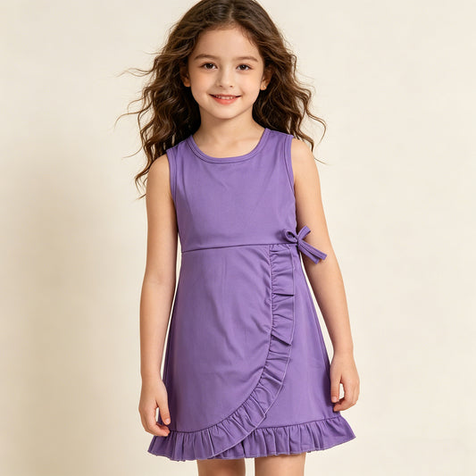 RTS NO MOQ GSD3036 Baby Girls Purple Ruffle Sleeveless Yoga Sports Dresses