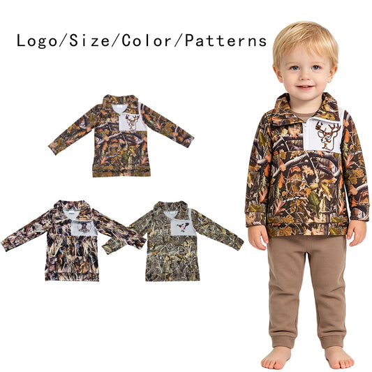 RTS NO MOQ Sibling milk silk Baby Boys Camo Quarter Zip Pullover Long Sleeve Outdoor Top