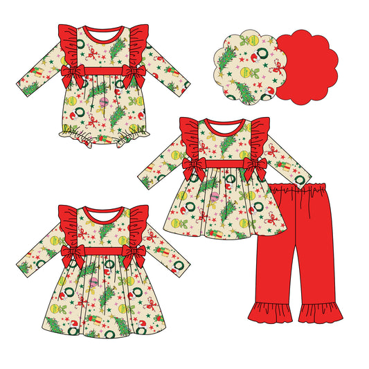 25.6.14 custom each style moq 5eta 4-6week Sibling Sisters Christmas baby girl long sleeve pants sets and dress and rompers match family design