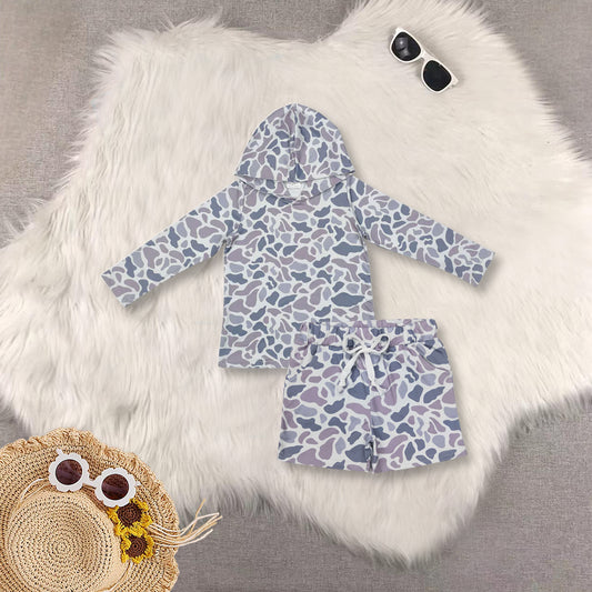 RTS NO MOQ Sibling baby girl clothes camouflage hooded long sleeved sets and tops and shorts
