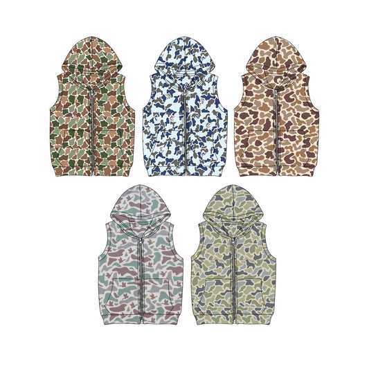 25.12.1 custom each style moq 5 eta 6-8week Sibling Sisters camouflage baby boy hooded vest top 5 match family design