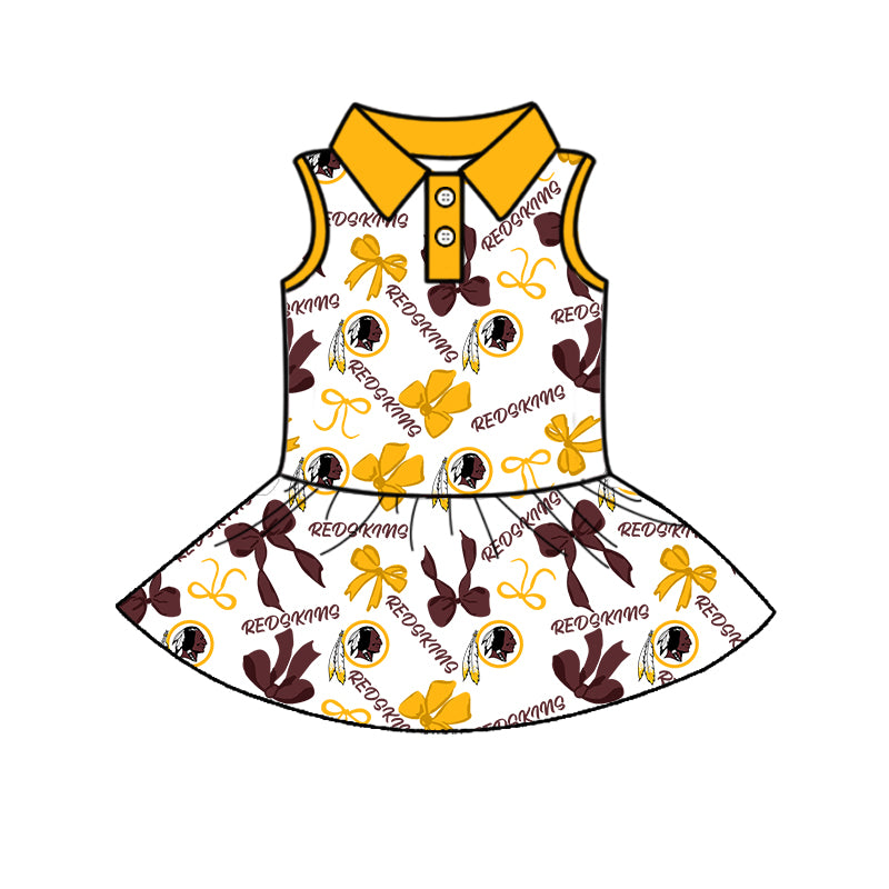 Custom moq 5 mix sizes summer teams baby girls clothes team yellow short sleeve skirts shorts sets 1 and skirts sets 2 and dress 1 and dress 2 and dress 3 and dress 4-25.6.9