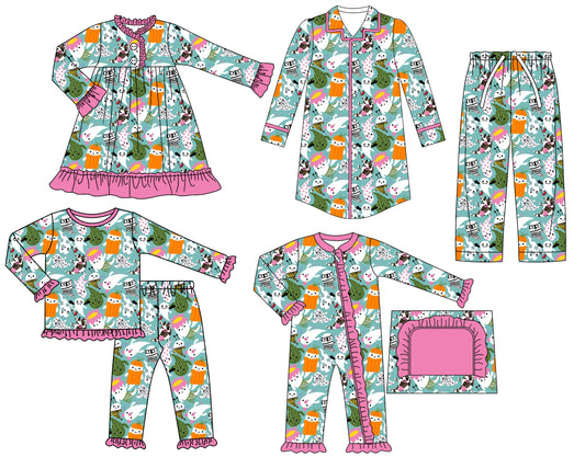 25.7.15 custom each style moq 5eta 4-6week Sibling Sisters halloween baby girl long sleeve pants sets and adult top and adult pants and romper and dress match family design