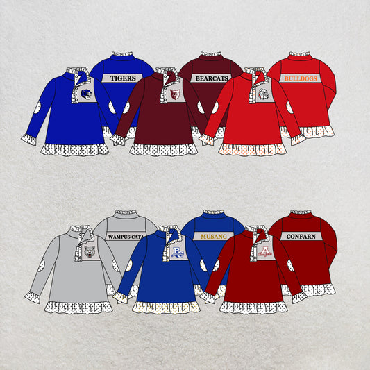 custom moq 5 mix size MSD070602 Baby Girls Long Sleeve Zip Up Team Pullover Jackets Tops