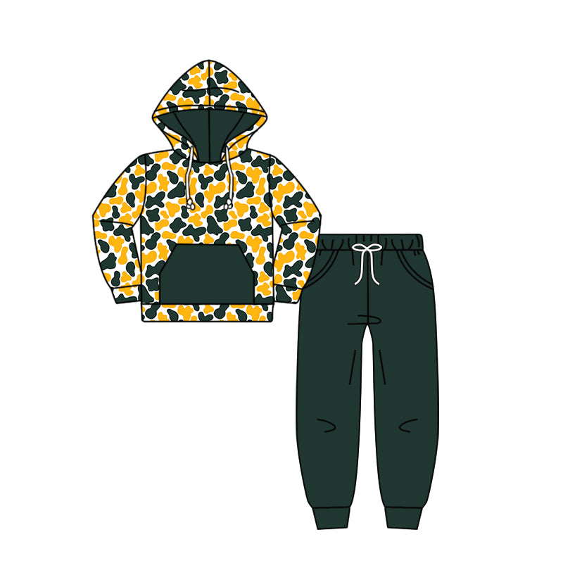 Custom moq 5 mix size milk silk summer teams baby girls clothes camouflage hooded long sleeve pants sets 2 and boy pants sets and pant-25.8.7