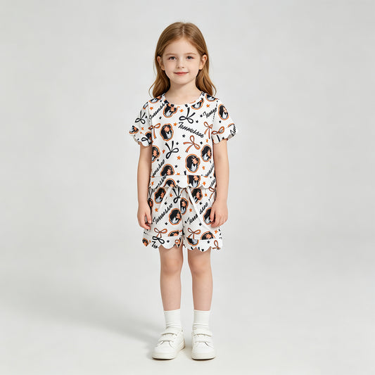 NEW RTS NO MOQ milk silk GSSO3251 Baby Girls Star Bow Short Sleeve Top Scallop Trim Casual Shorts Team Daily Outfit