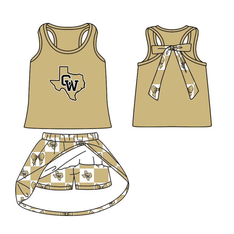 Custom moq 5 mix size milk silk summer teams Baby Girl Light khaki Sleeveless Top Skirts Set Dress And Shorts Yoga Outfit Boy's Short-Sleeved Polo Shirt And Romper