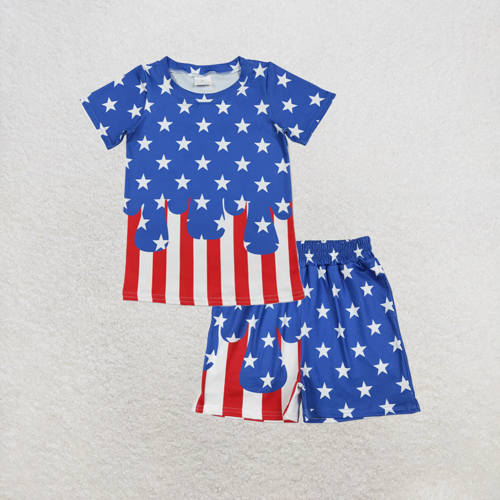 RTS NO MOQ milk silk BT1741+SS0861 Baby Kids Stars Stripe Top Shorts 4th of July Clothes Set