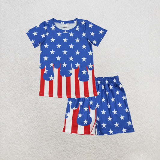 RTS NO MOQ milk silk BT1741+SS0861 Baby Kids Stars Stripe Top Shorts 4th of July Clothes Set