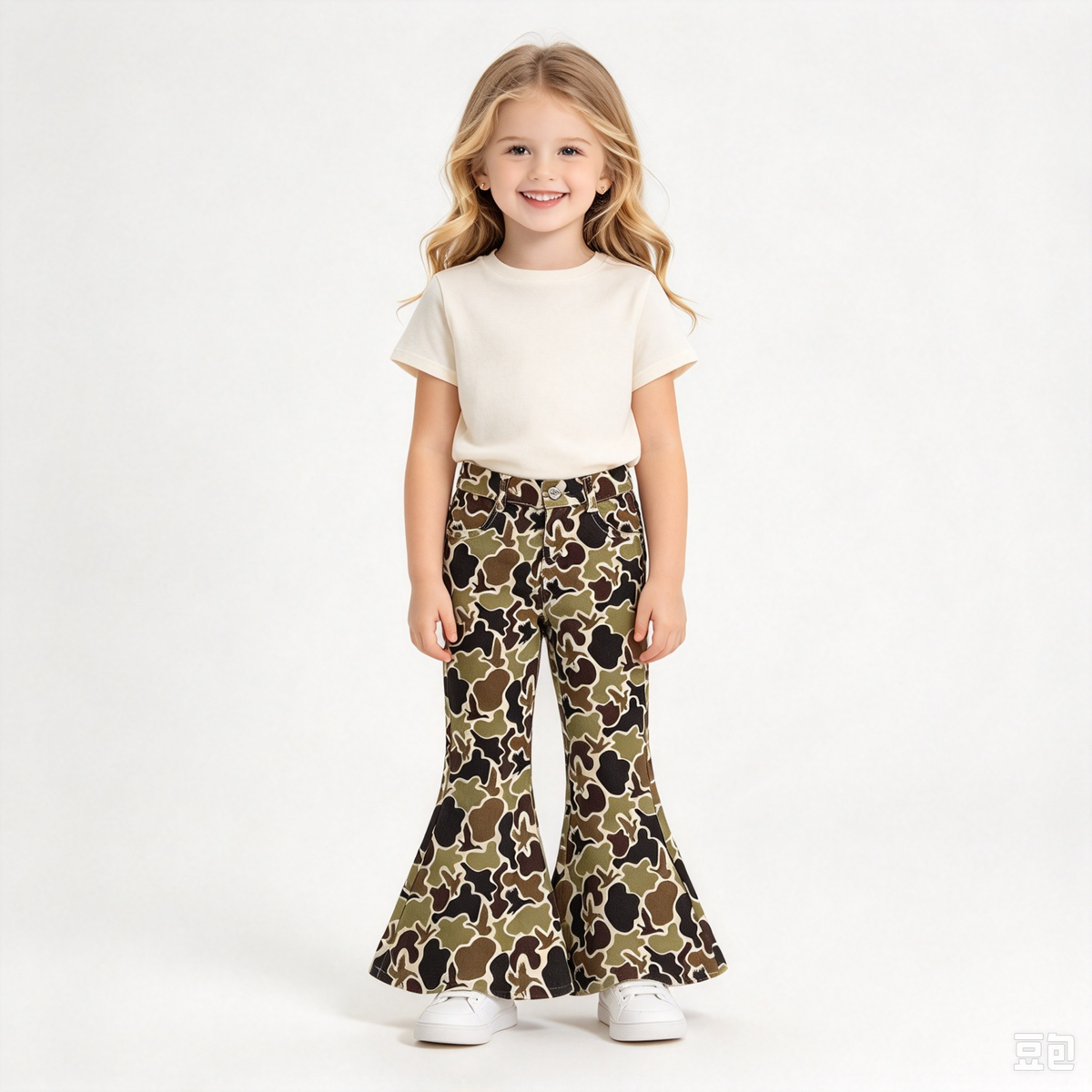 RTS NO MOQ Sibling Denim Baby Kids Camo Print Flare Denim Pants Bell Bottom Camouflage Jeans