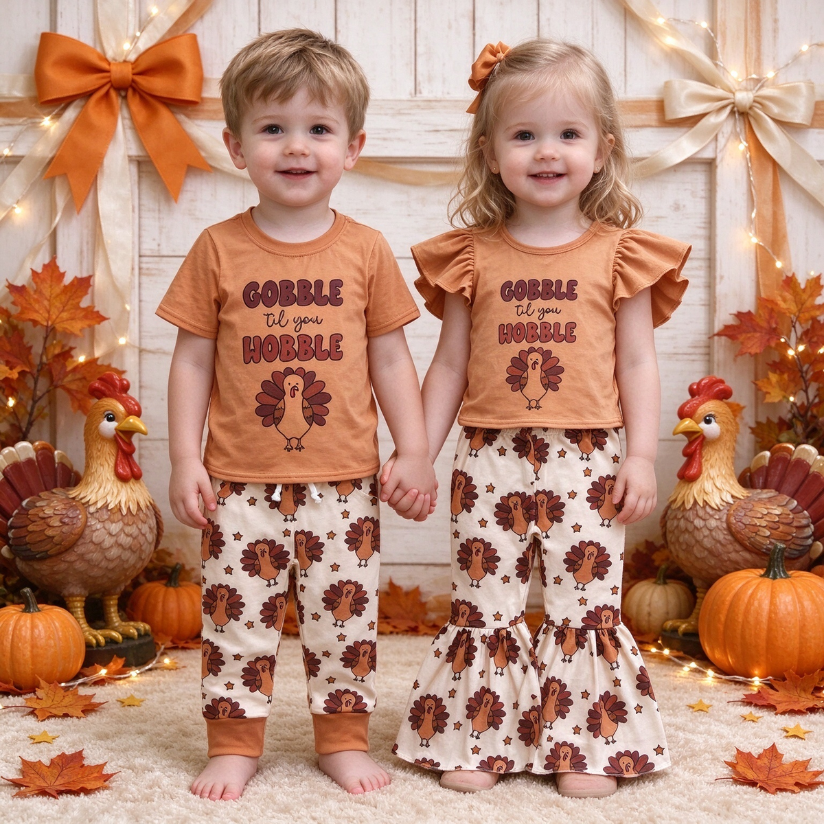 Sibling Kids Thanksgiving Turkey Apple Pie Hoodie Set & Ruffle Dress Collection (Copy)