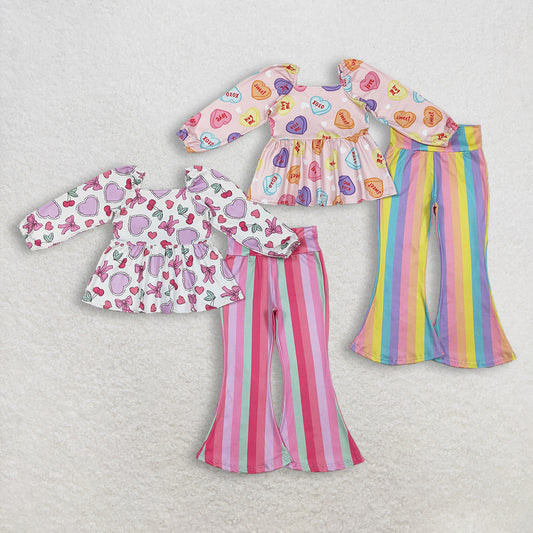 RTS NO MOQ Sibling Baby girls Clothes Valentine love long-sleeved pants sets