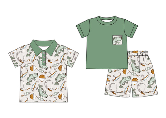 3.31 custom each style moq 5eta 4-6week Sibling Sister fishing baby boy sets and boy top match family design
