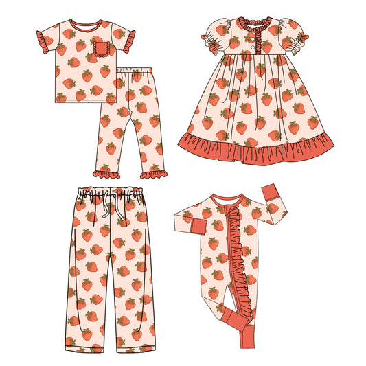 25.10.17 custom each style moq 5 eta 6-8week Sibling Sister strawberry baby short sleeve pants sets and romper and dress and adult pants match design