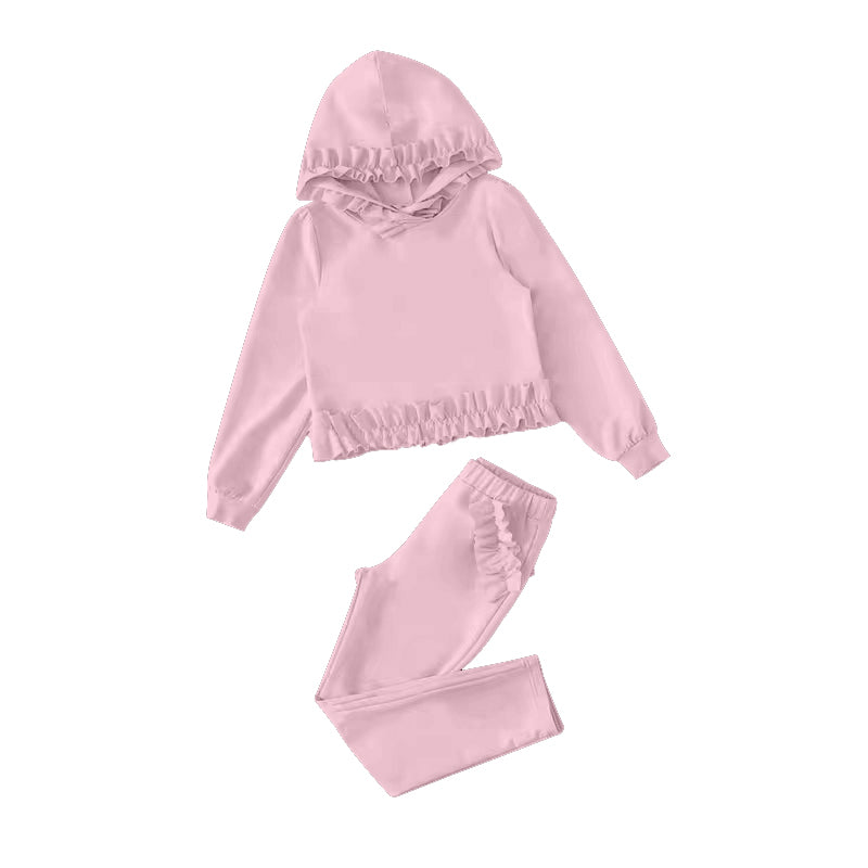 7.11 custom each style moq 5eta 4-6week cotton clothes pink hooded long sleeve pants baby girls sets