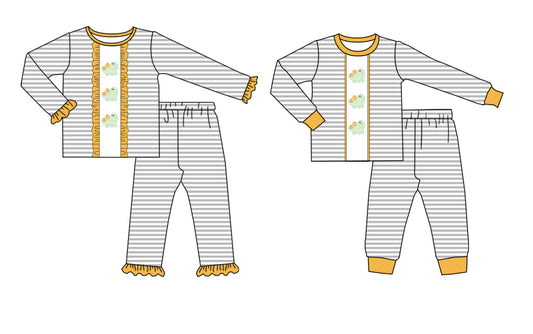 25.6.13 custom each style moq 5eta 4-6week Sibling Sisters dinosaur baby girl long sleeve pants sets 1 and sets 2 match family design