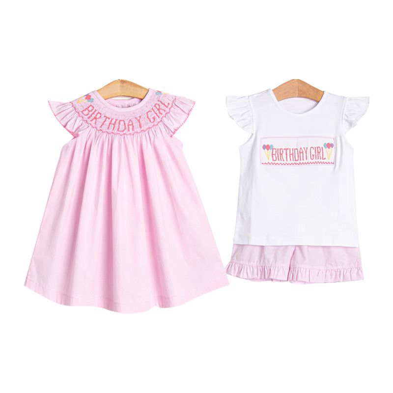 (Pre Order) No moq Baby Girls Cute Pink Flutter Sleeve Top Ruffle Shorts Set Pink Knee Length Dresses