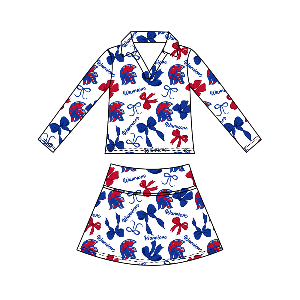 Custom moq 5 mix size milk silk summer teams Girls Blue Polka Dot Top Shorts Set Top Skirt Short Set Zipper Pullover Jogger Pants Set
