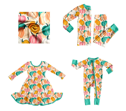 25.8.8 custom each style moq 5eta 4-6week Sibling Sisters pumpkin baby girl long sleeve pants sets and dress and rompers match family design