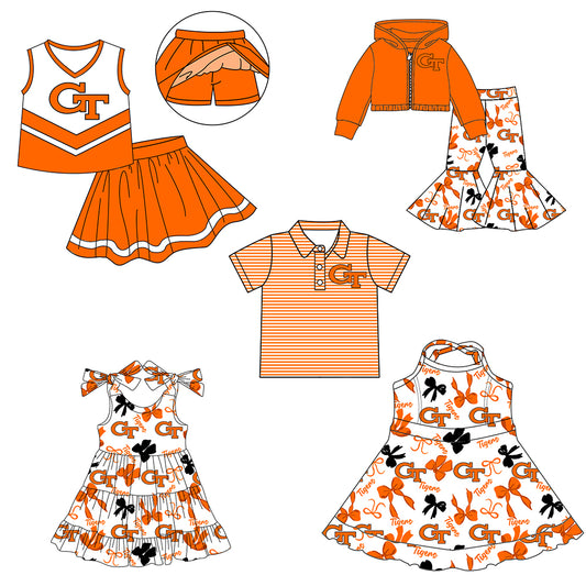 Custom moq 5 mix size milk silk summer teams baby girls clothes bow orange hooded long sleeve pants sets and skirts sets and dress 1 and dress 2 and top-25.8.2