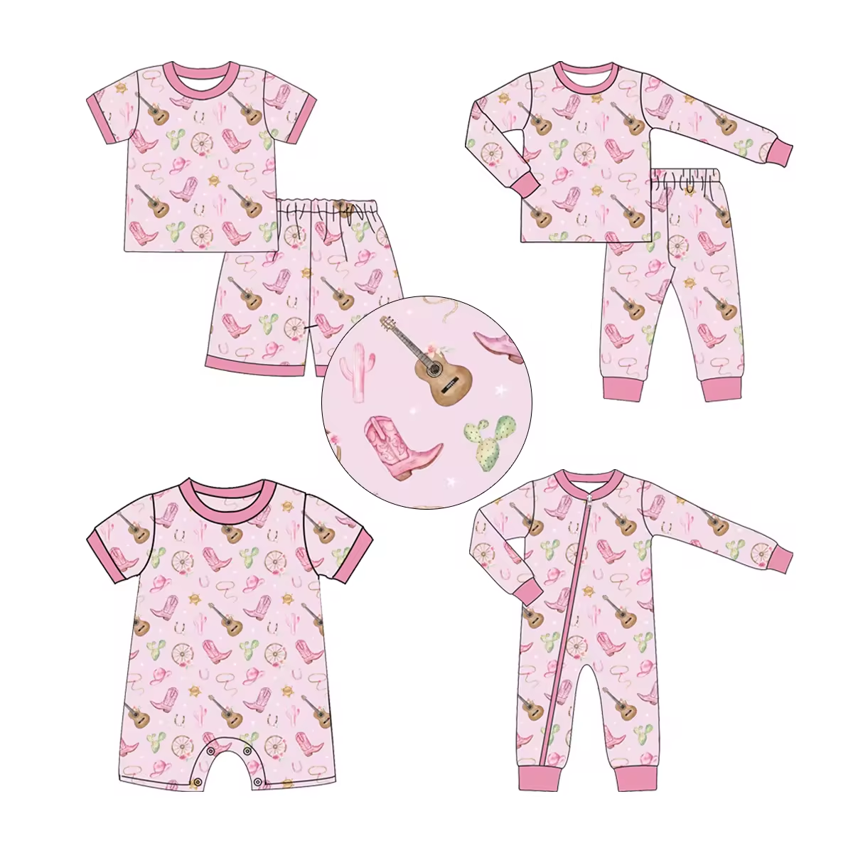 custom moq 3 each mix size eta 6-8weeks  Pink Guitar High Heels Girls Mixed Outfit