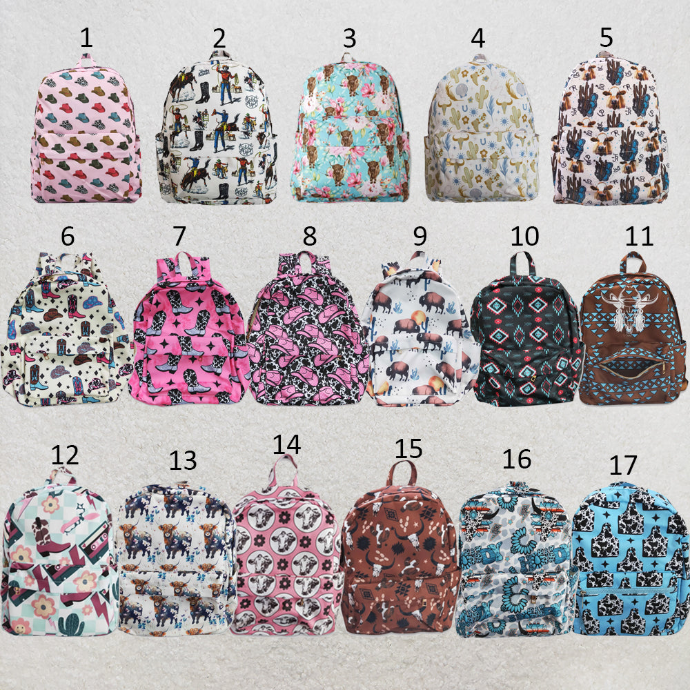 RTS NO MOQ Sibling milk silk Baby Kids Cow Flowers Print Western Zipper Pocket Back Bags