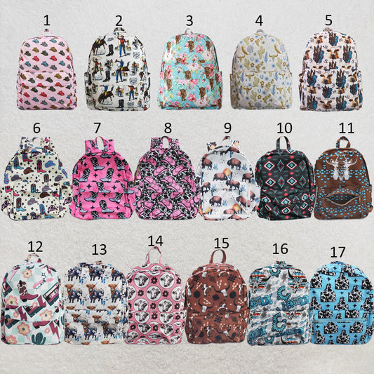 RTS NO MOQ Sibling Bags Baby Kids Cow Flowers Print Western Zipper Pocket Back Bags
