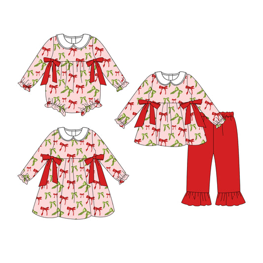 25.7.9 custom each style moq 5eta 4-6week Sibling Sisters bow baby girl long sleeve pants sets and dress and rompers match family design