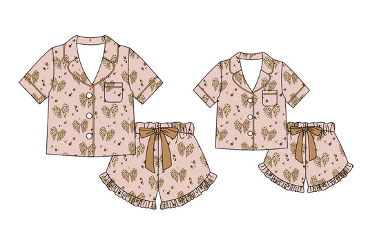 Custom moq 5 mix size Sibling Mom And Me Print Pajama Set Short-Sleeved Top And Shorts Matching Sleepwear