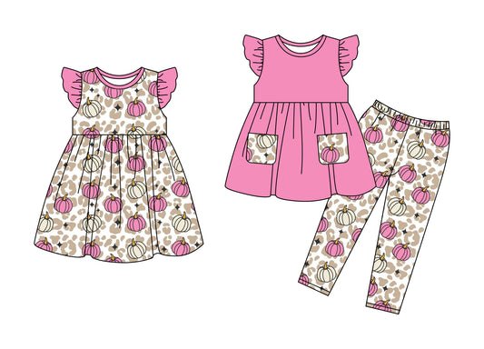 25.5.9 custom each style moq 5eta 4-6week Sibling Sister pumpkin baby girl pants sets and dress match family design