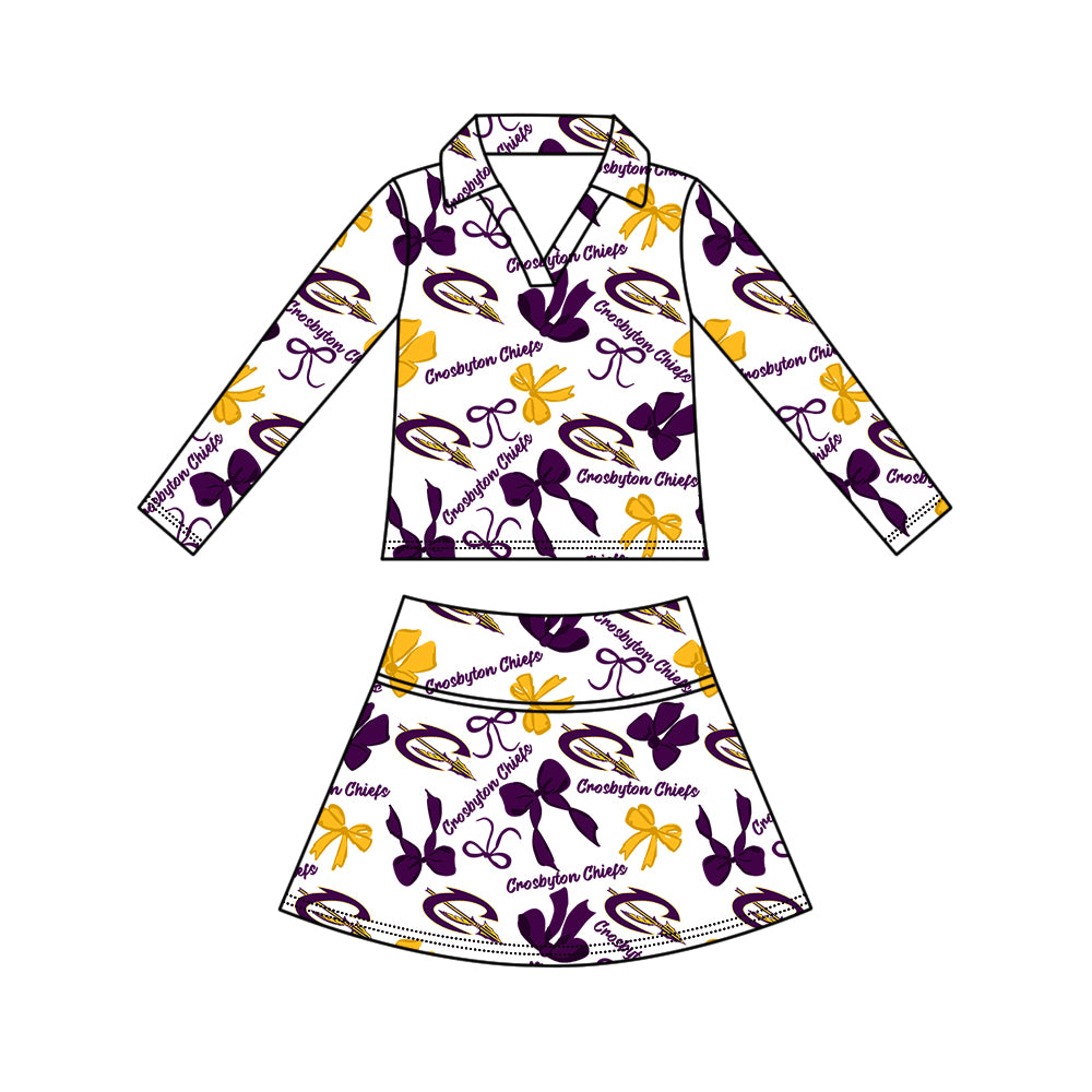 Custom moq 5 mix size milk silk summer teams Girls Polka Dot Top Shorts Set Top Skirt Short Set Zipper Pullover Jogger Pants Set Purple Pullover Tops
