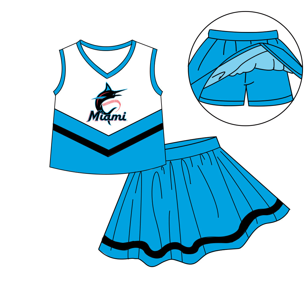 Custom moq 5 mix size milk silk eta 6-8weeks summer teams sky blue baby girls clothes team sleeveless skirts shorts sets-25.7.8