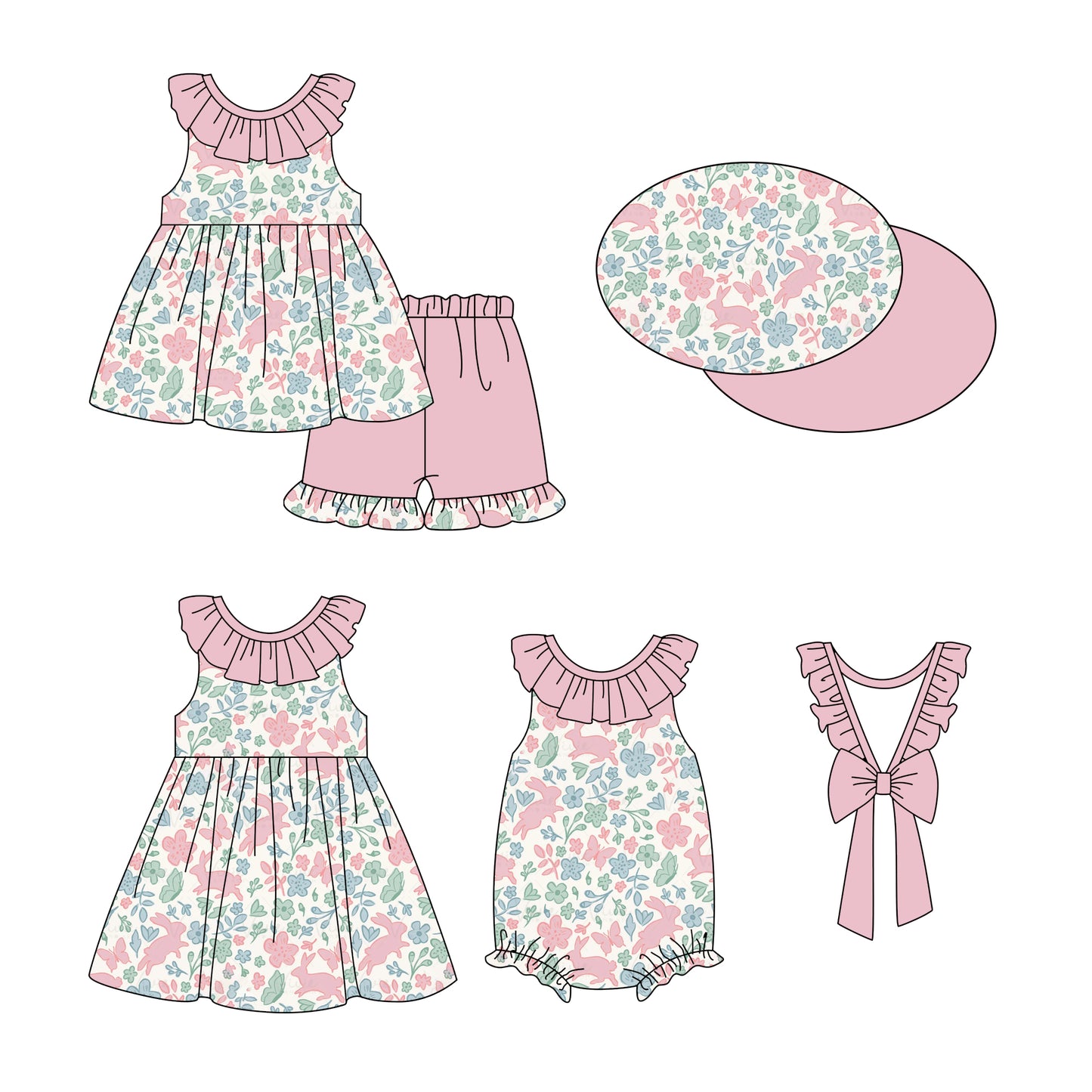 12.26 custom each style moq 5eta 4-6week Sibling Sister easter floral aby girl short sleeve shorts sets and dress and rompers match family design