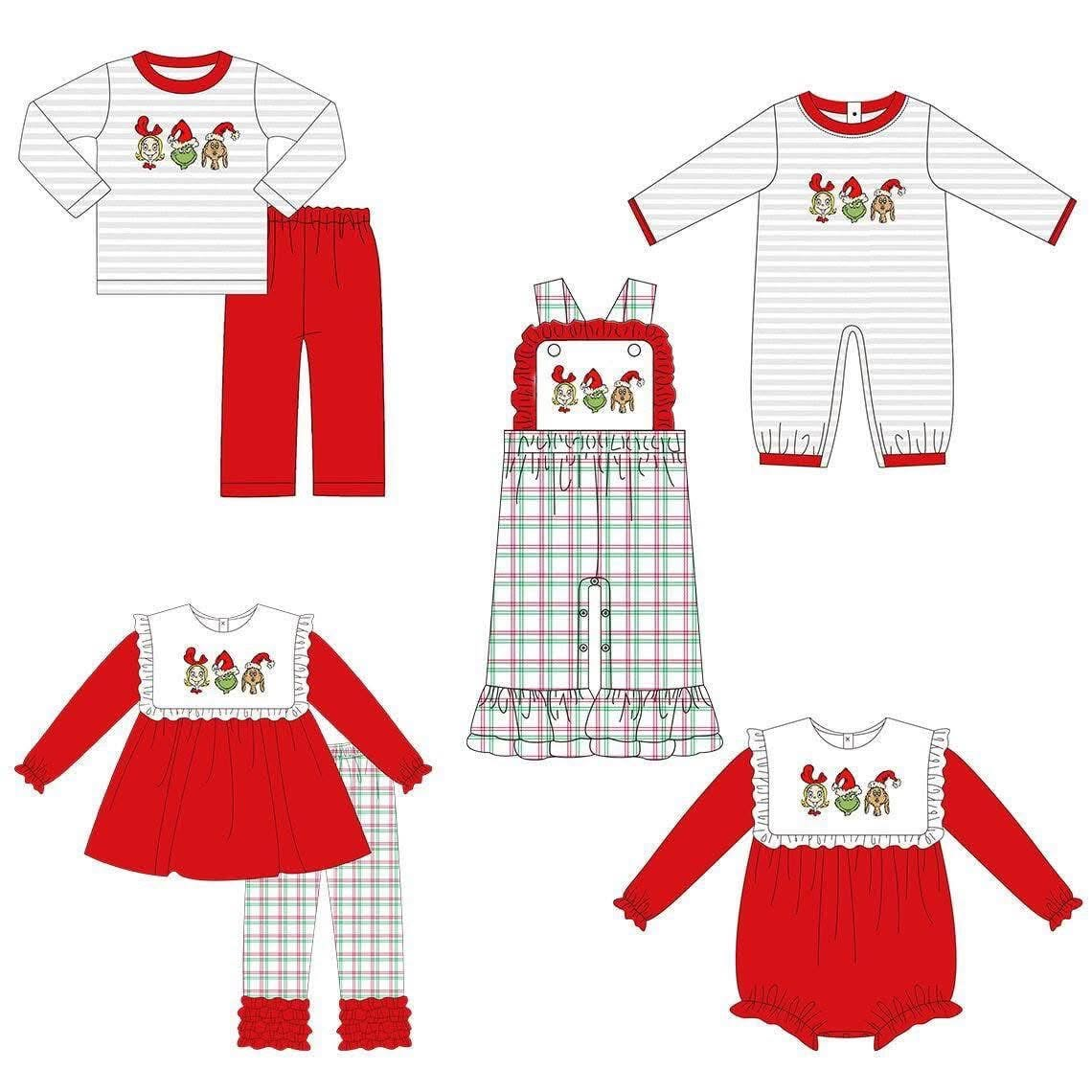 (Preorder new) No moq Baby Boys Girls Christmas Striped Top Pants Matching Christmas Clothes Set Rompers